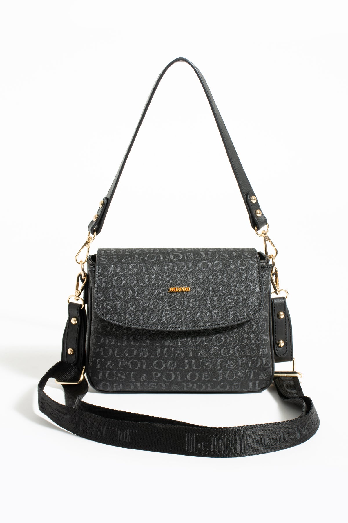 Just Polo Women's Shoulder Bag New Season Monogram Fabric 2197 Black - MALLTURK
