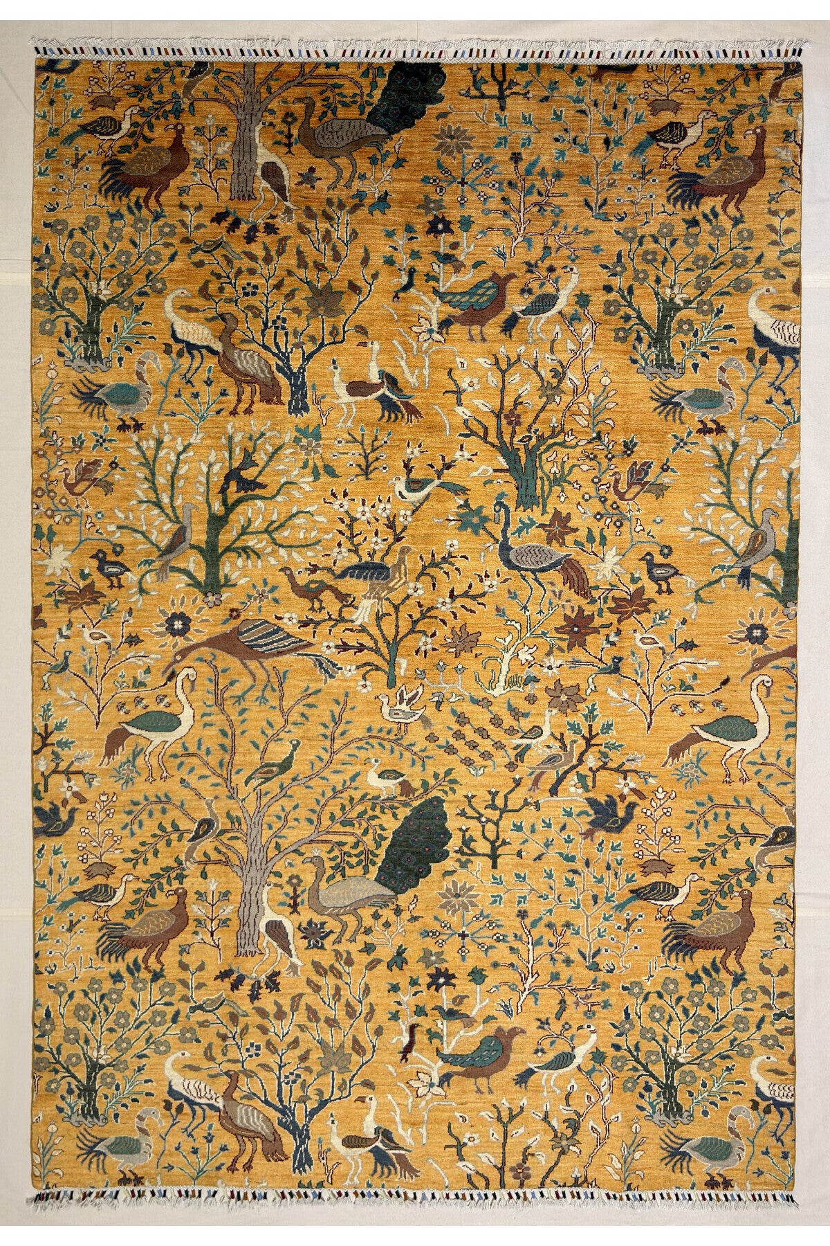 Afghan Rug Hand-Woven 100% Wool Natural Dye Bird Design Design Handicraft