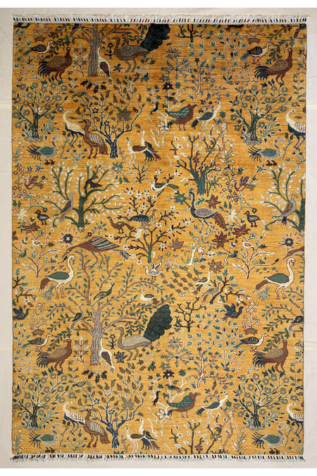 Afghan Rug Hand-Woven 100% Wool Natural Dye Bird Design Design Handicraft