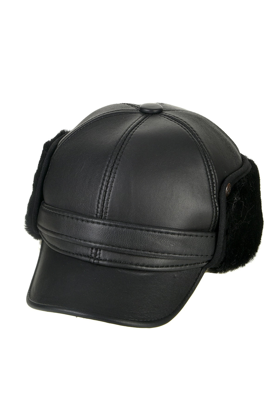 Fubileather Genuine Leather Winter Hat with Earflaps and Visor
