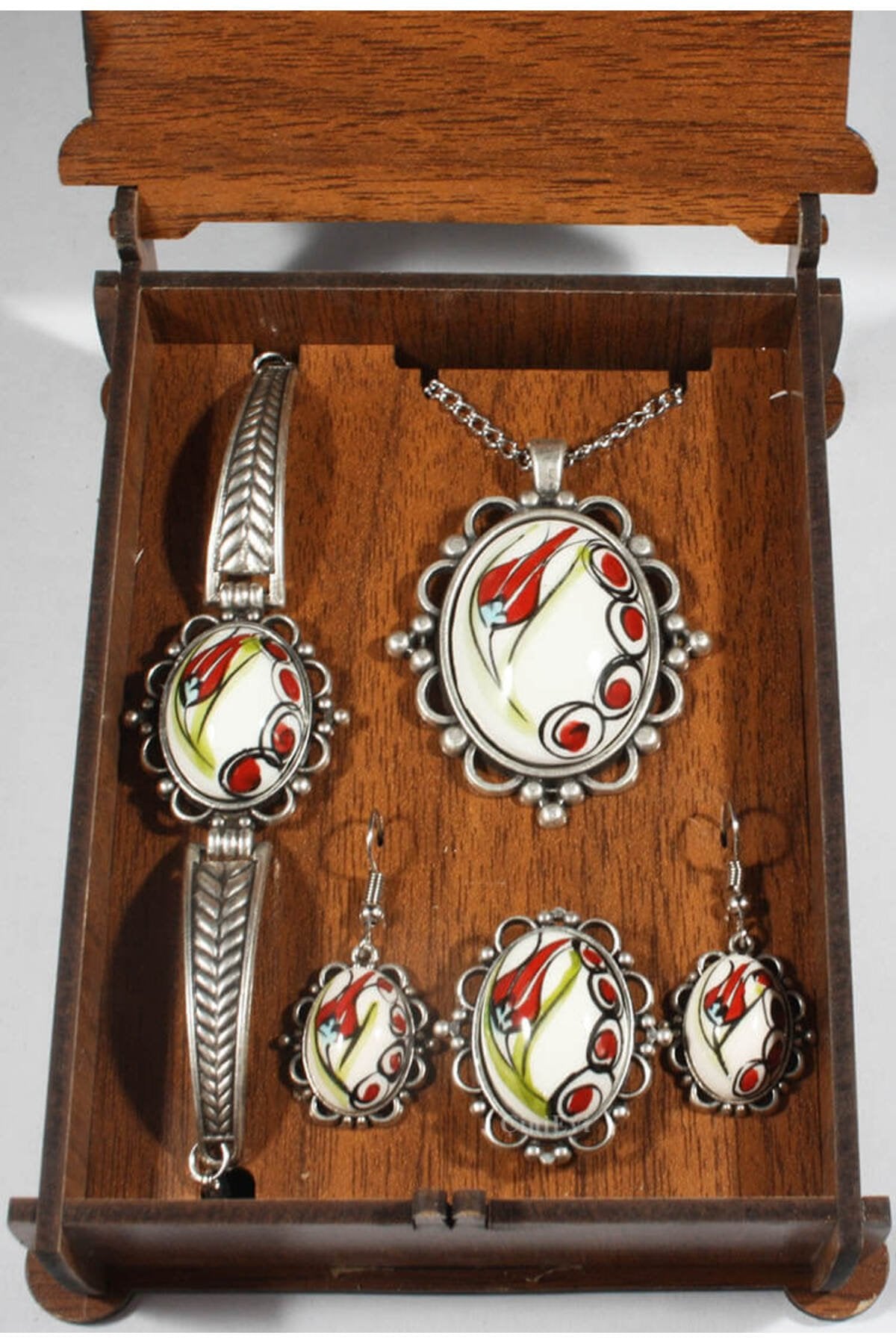 Cini Evi Tulip Motif Iznik Tile Jewelry Set - MALLTURK