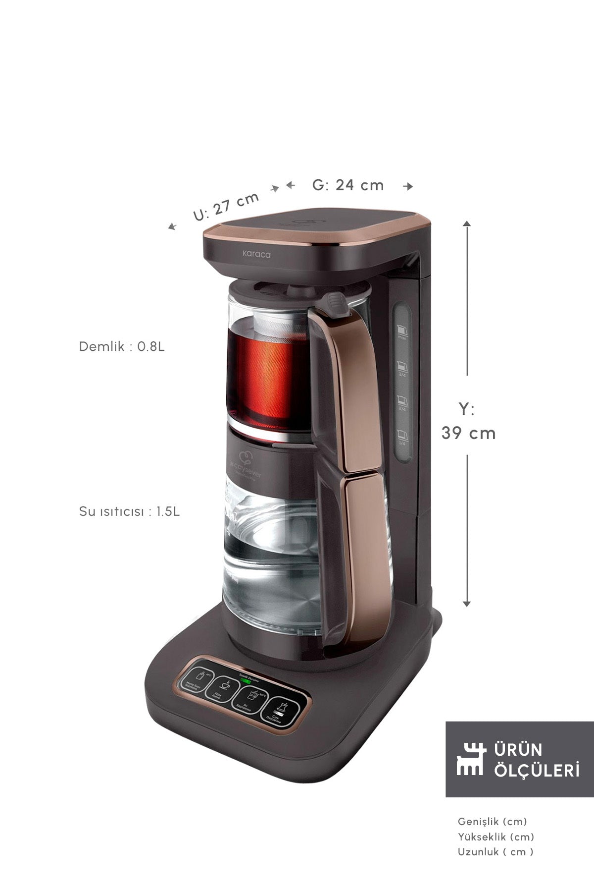 Karaca Tea Lover Robotea Pro Connect 4 in 1 Talking Glass Tea Maker Walnut Brown - MALLTURK