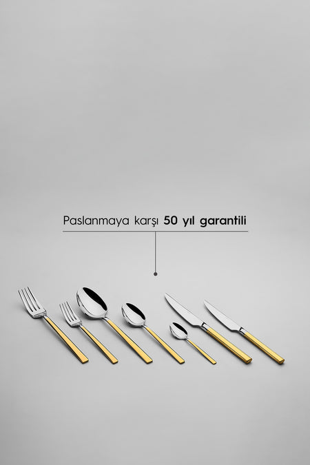 Nehir dalyan altin Plain 12 Place Setting 89 Piece deri Boxed Flatware Set - MALLTURK