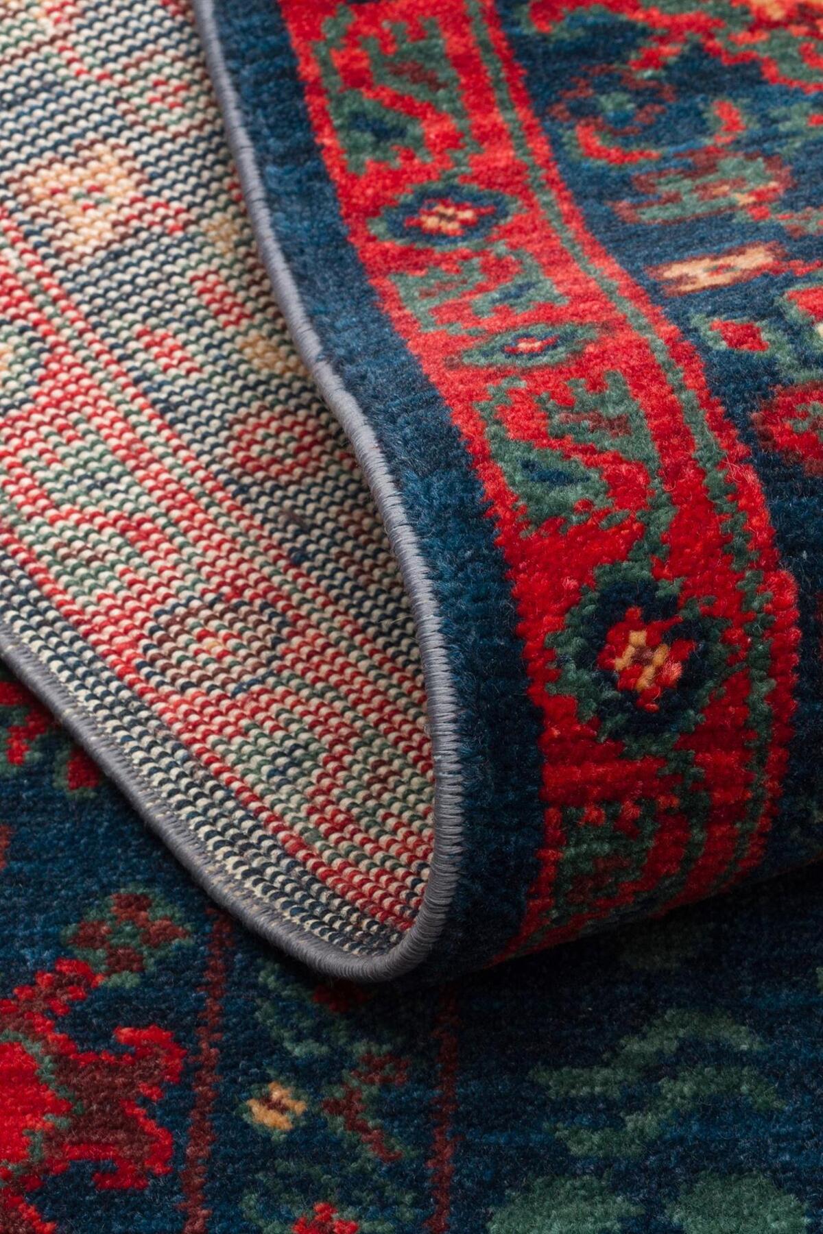 Eko Rug KADIM KDM 03 NAVY Anatolian Motifs Featuring New Zellanda Wool with Produced Handcrafted High Traditional Te - MALLTURK