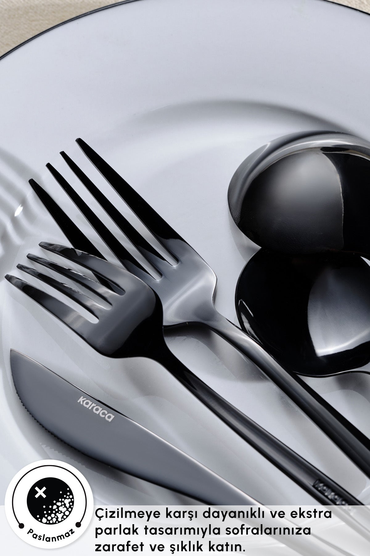 Karaca orion black 30 Piece 6 Place Setting Flatware Set - MALLTURK