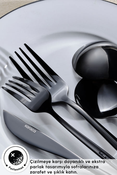 Karaca orion black 30 Piece 6 Place Setting Flatware Set - MALLTURK