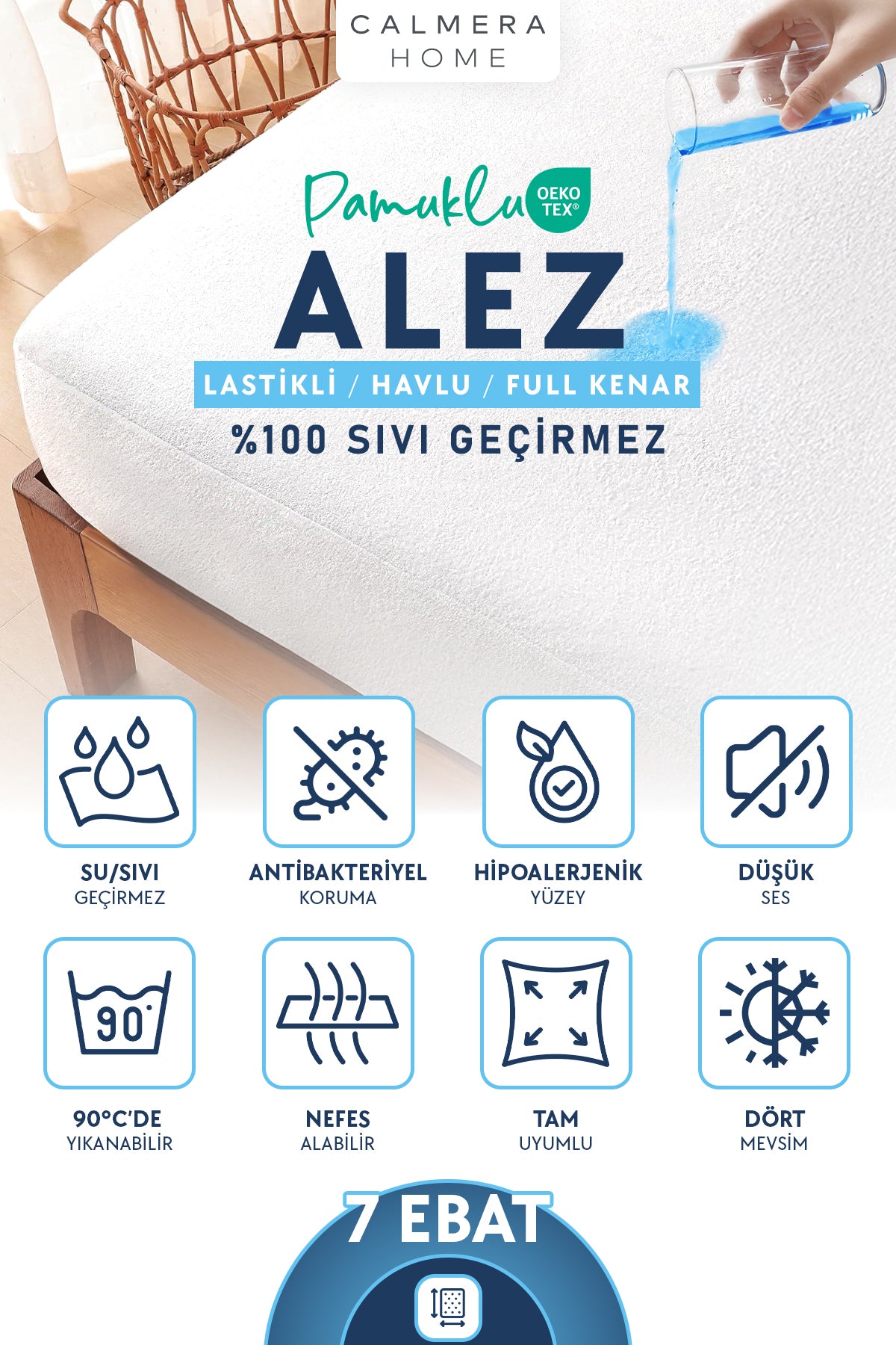 Calmera Waterproof Cotton Fitted Mattress Protector - MALLTURK