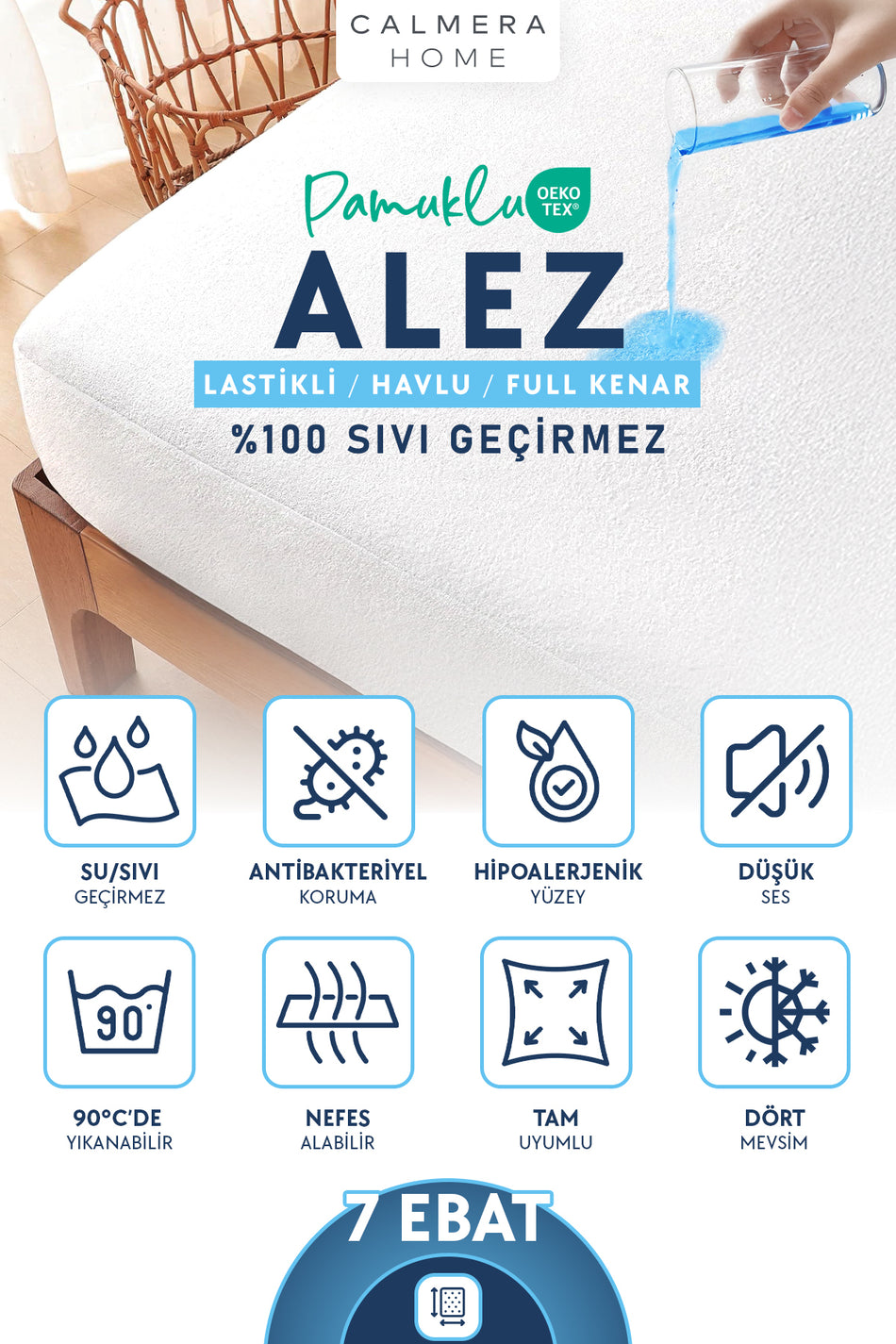 Calmera Waterproof Cotton Fitted Mattress Protector - MALLTURK