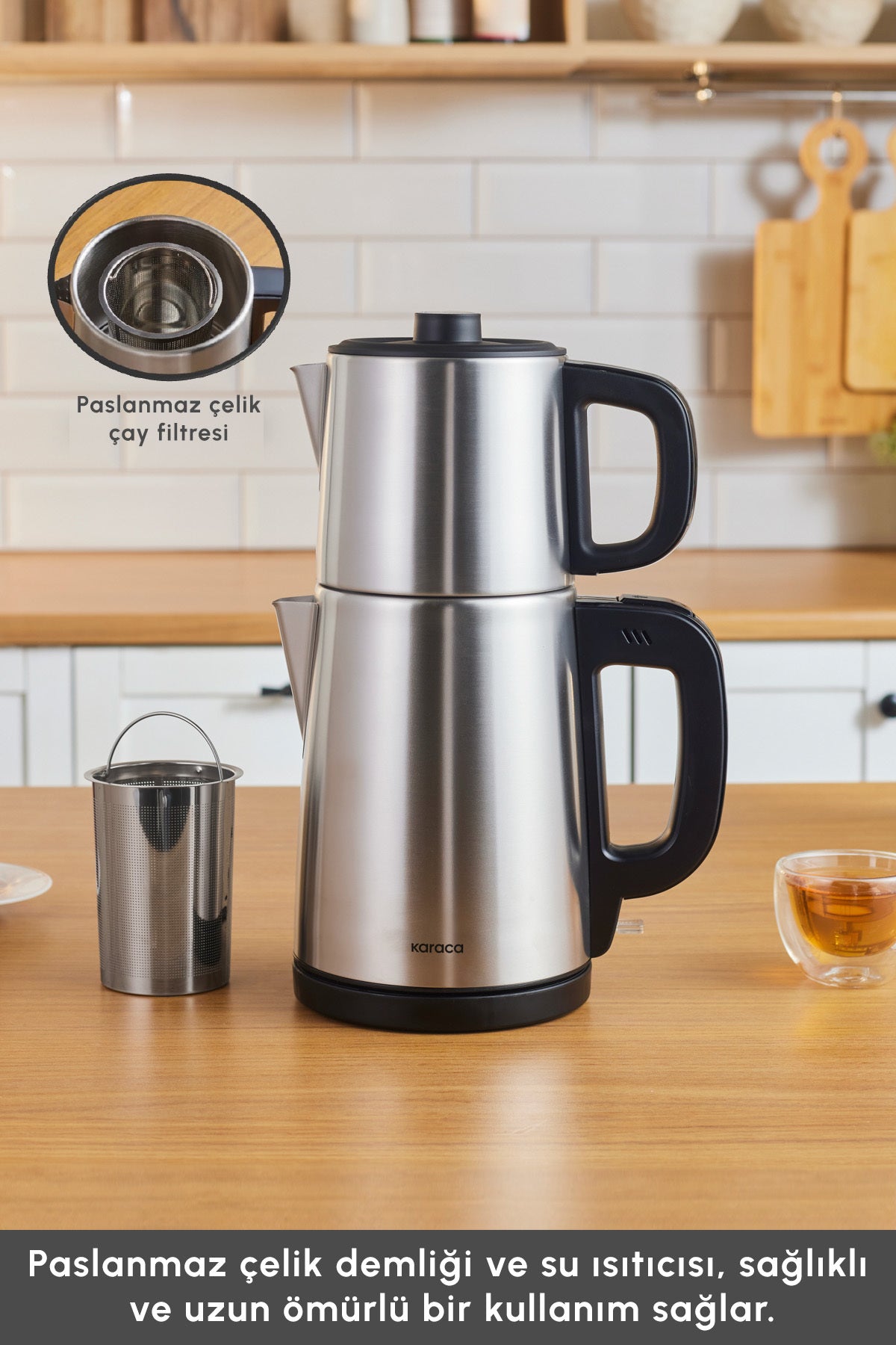 Karaca TeaBig XL 2-in-1 Stainless Steel Tea Maker and Water Kettle with 35 Tea Cup Capacity (inox) - MALLTURK