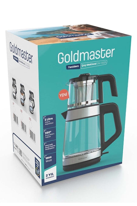 GoldMaster Yenidem Stainless Steel Large Capacity Tea Maker with German Schott Glass Teapot and LED Lighted Water Kettle - MALLTURK