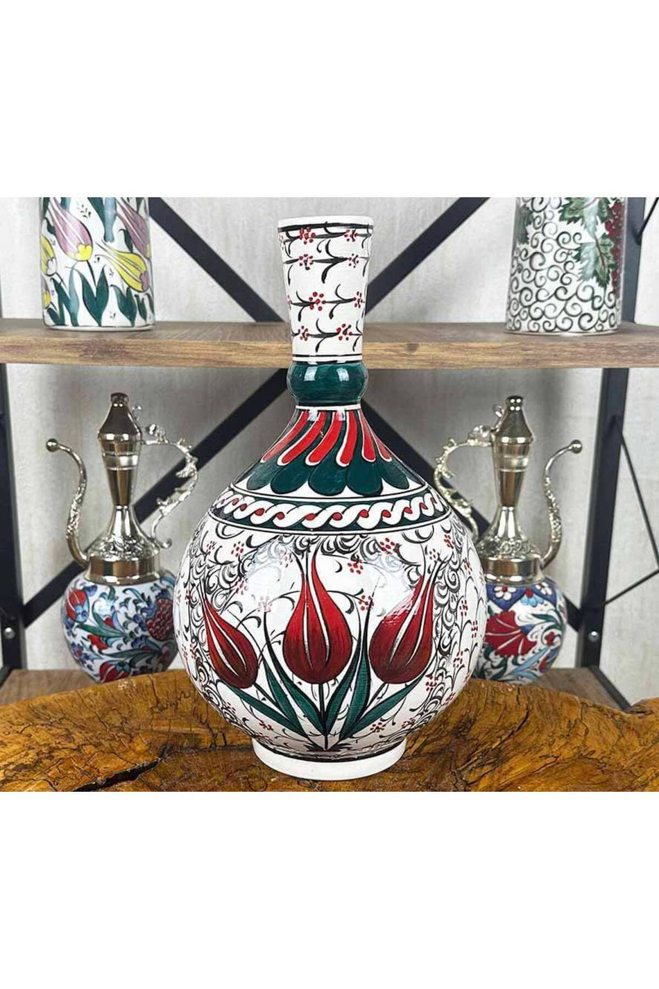 Cini Evi Red Tulips – Iznik Tile Vase - MALLTURK