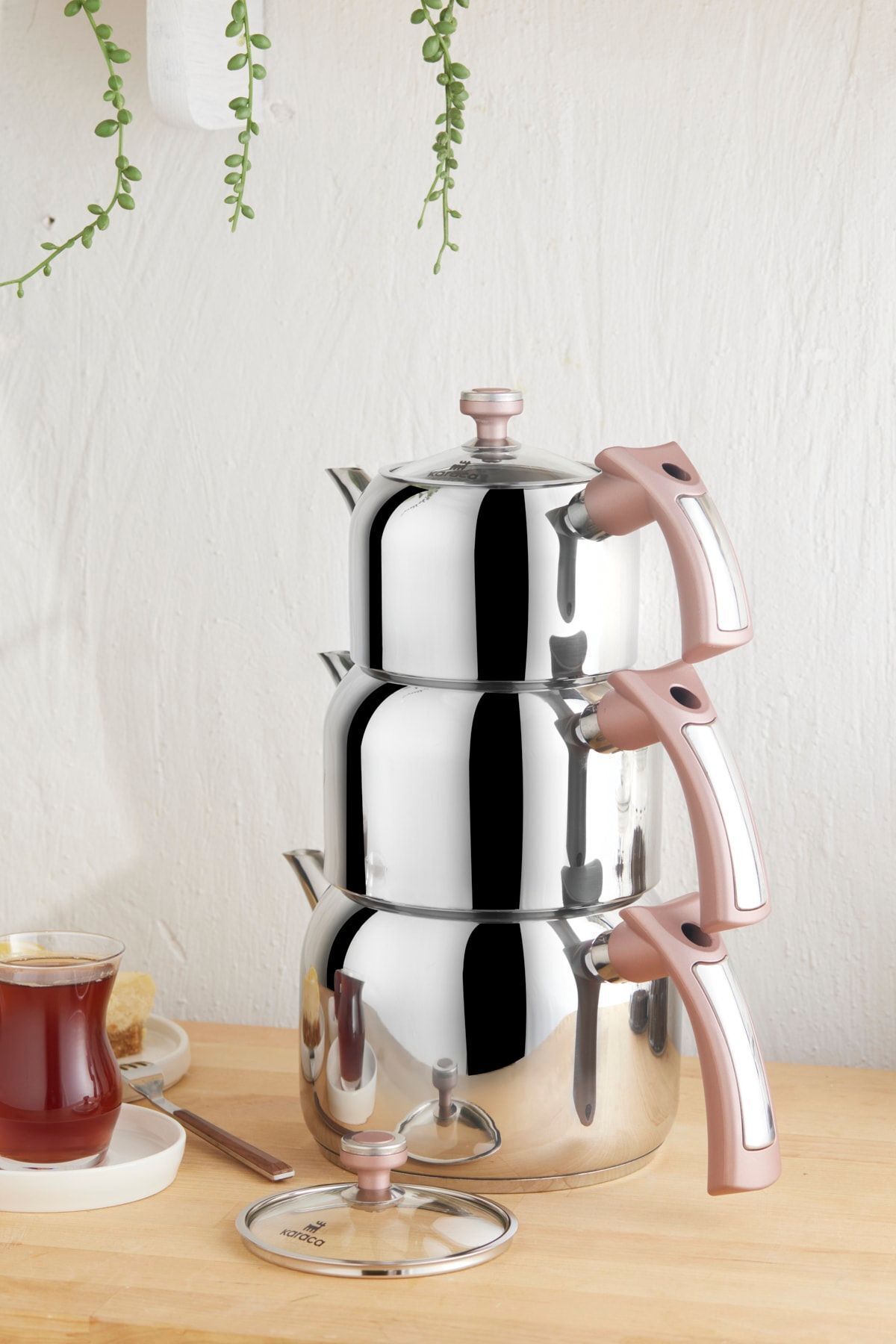 Karaca Tres 3-Piece Maxi Teapot Set with induction Base, Rosegold - MALLTURK