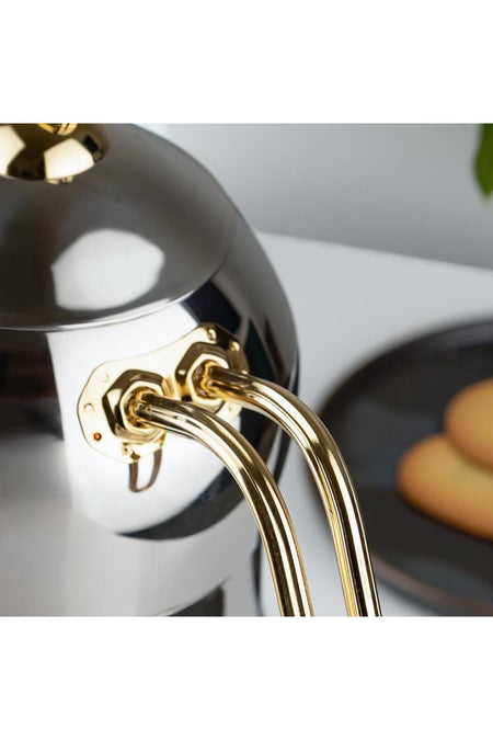 Lines Yonca sahmeran Medium Size 3 No. Steel Teapot with Gold Metal Handle - MALLTURK