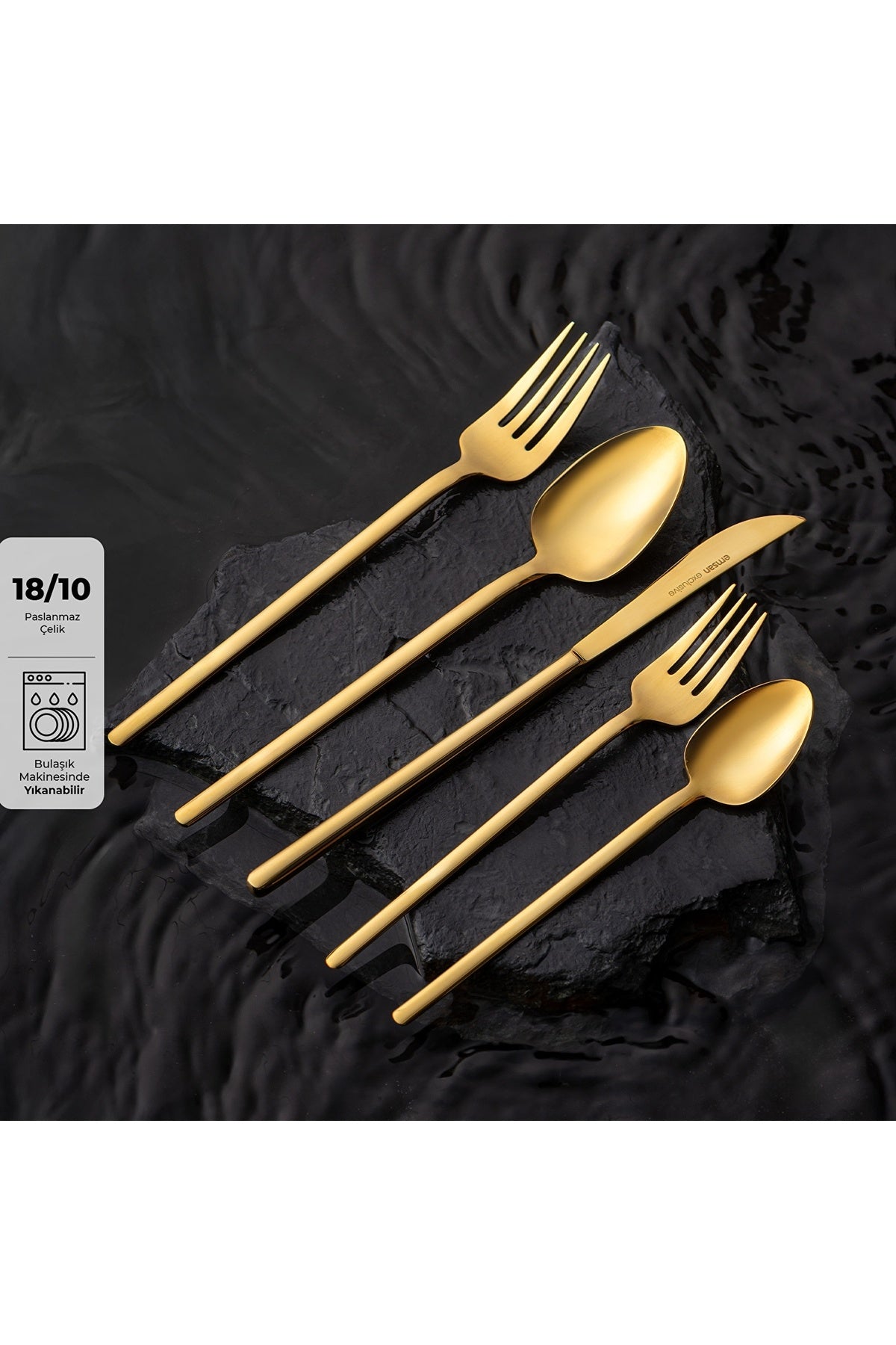Emsan lora parlak gold 60 Piece 12 Place Setting Flatware Set - MALLTURK