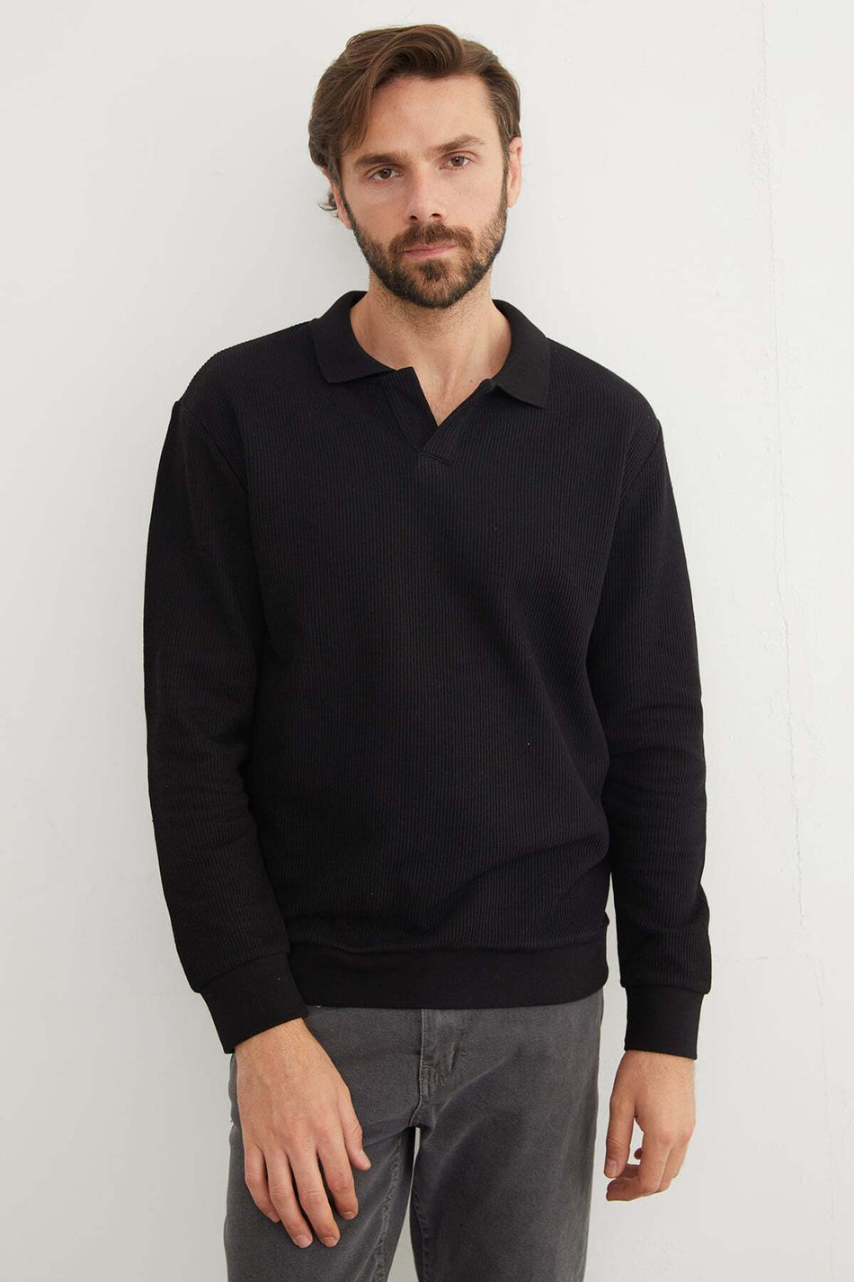 Corded Polo Collar Knitwear Sweater