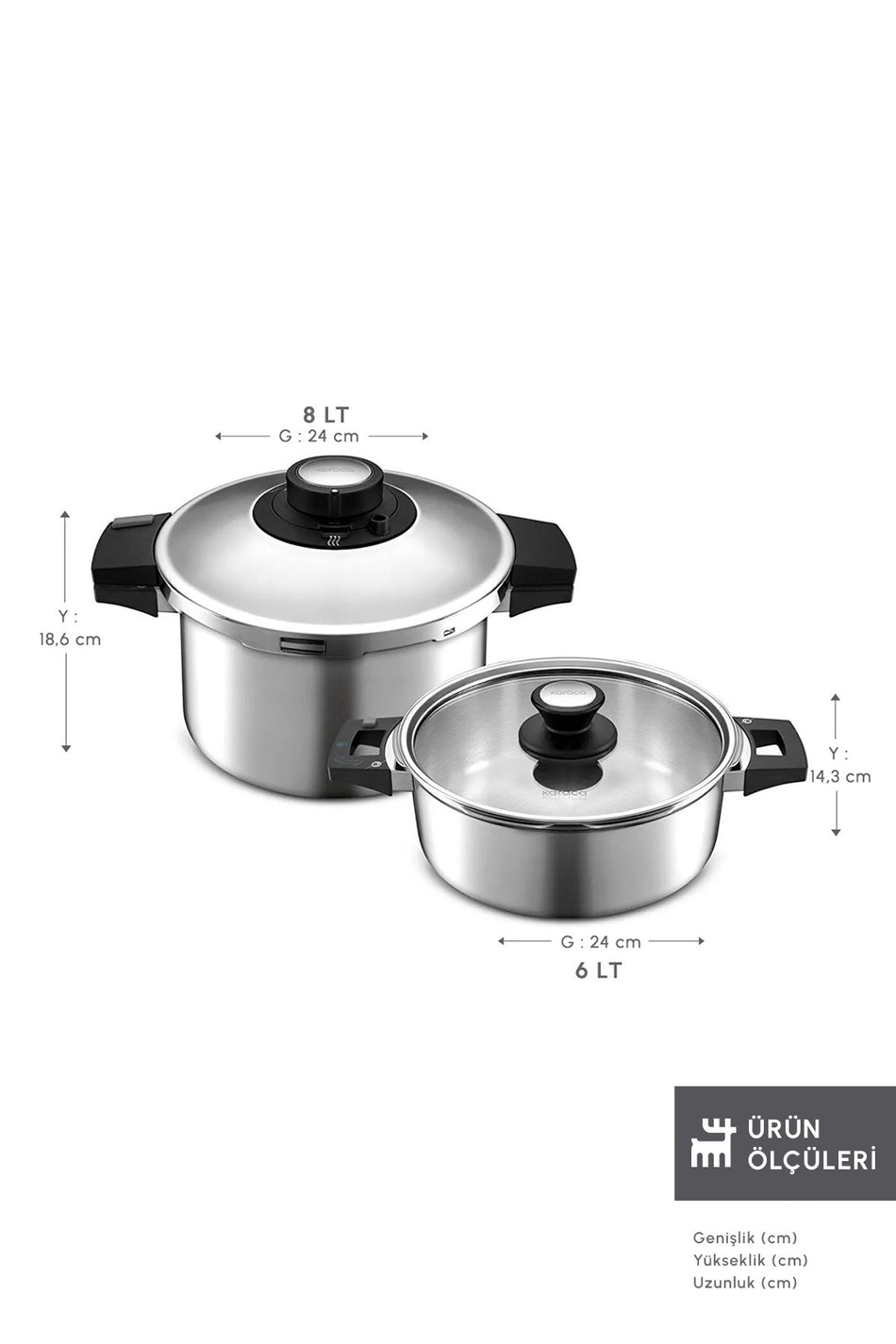 Karaca Quick And Safe induction Base Pressure Cooker Set 6+8 Lt - MALLTURK