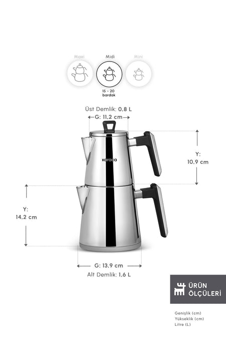 Karaca Space Powersteel Pro 316+ Stainless Steel induction Base Midi Teapot Set - MALLTURK