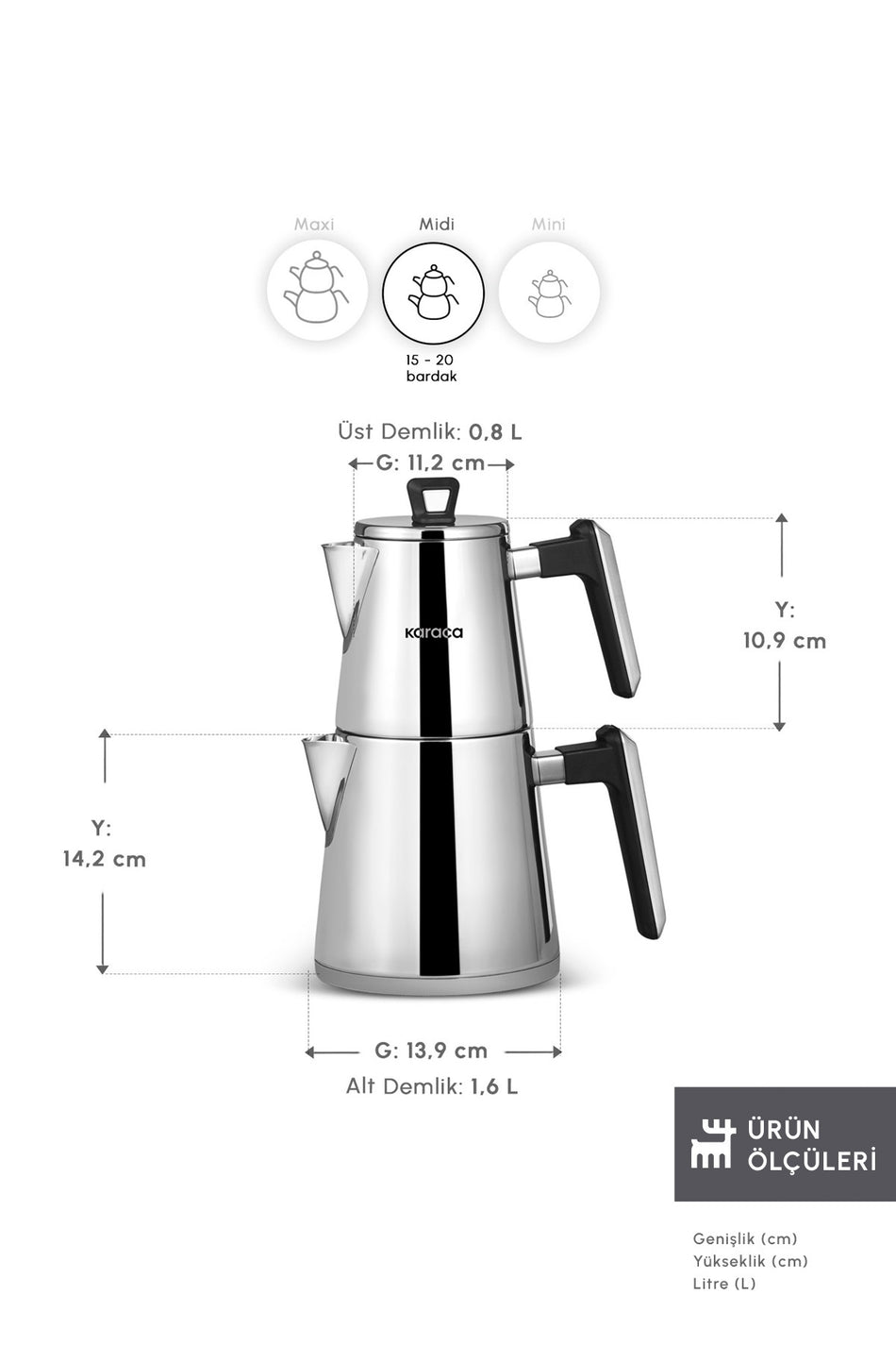 Karaca Space Powersteel Pro 316+ Stainless Steel induction Base Midi Teapot Set - MALLTURK