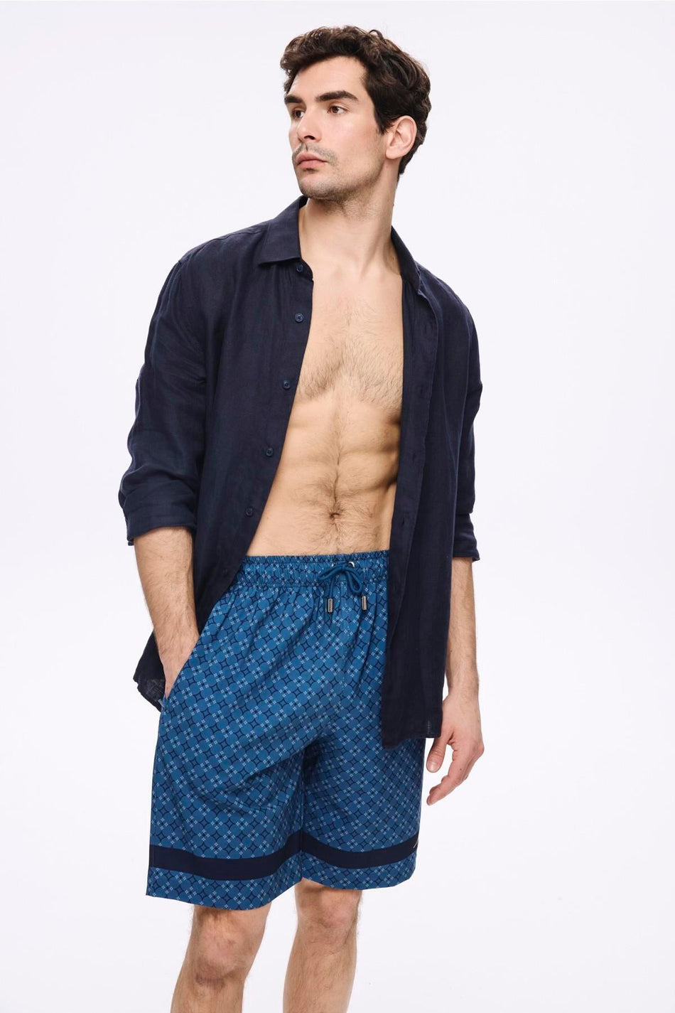 Hasema Star Pattern Navy Blue Men's Short Pool and Beach Shorts 5065