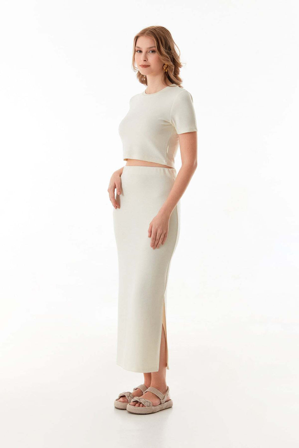 Basic Modal 2 Piece Crop Skirt Set