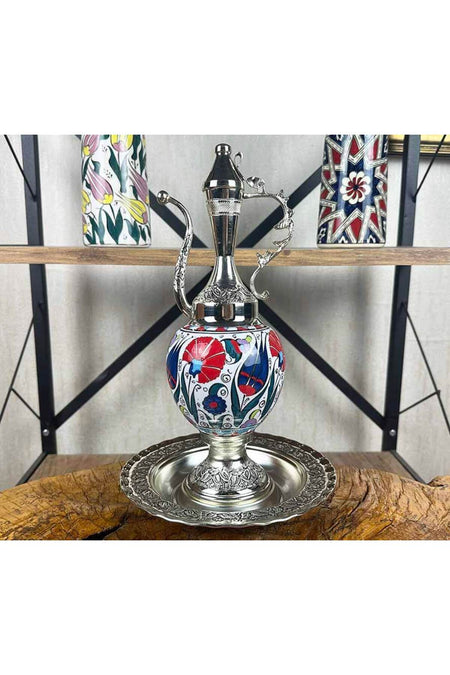 Cini Evi Iznik Flowers Silver-Plated Tile Ewer Set - MALLTURK
