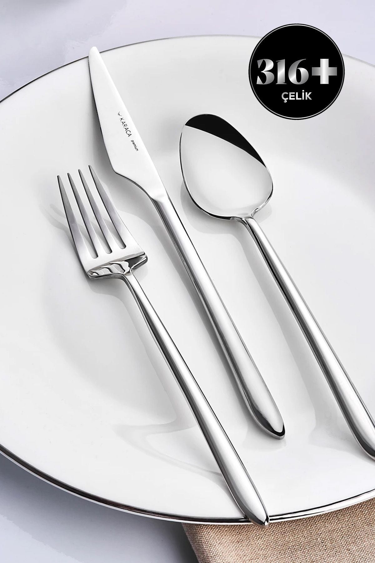 Karaca stark 316 Steel 84 Piece 12 Place Setting premium Flatware Set Boxed - MALLTURK