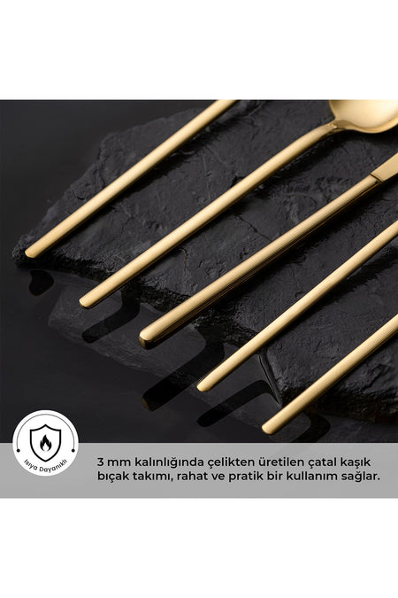 Emsan lora parlak gold 60 Piece 12 Place Setting Flatware Set - MALLTURK