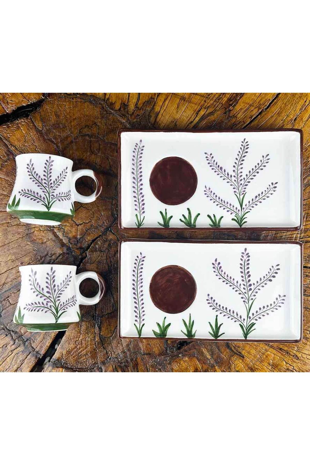 Cini Evi Purple Lavender Motif Ceramic Coffee Serving Set – For Everyday Coffee Enjoyment - MALLTURK