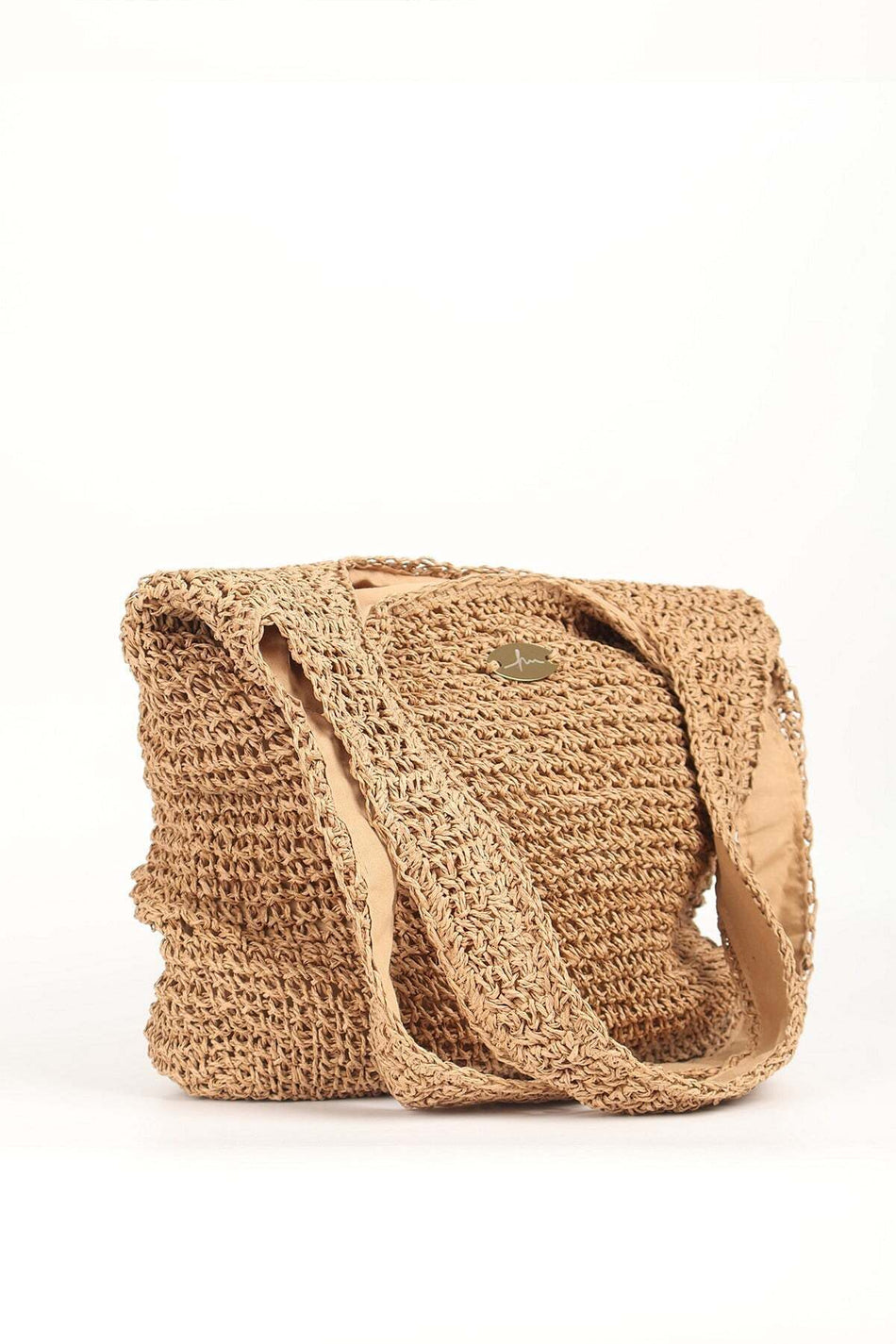 Hasema Woven Straw Camel Color Beach Bag 1002