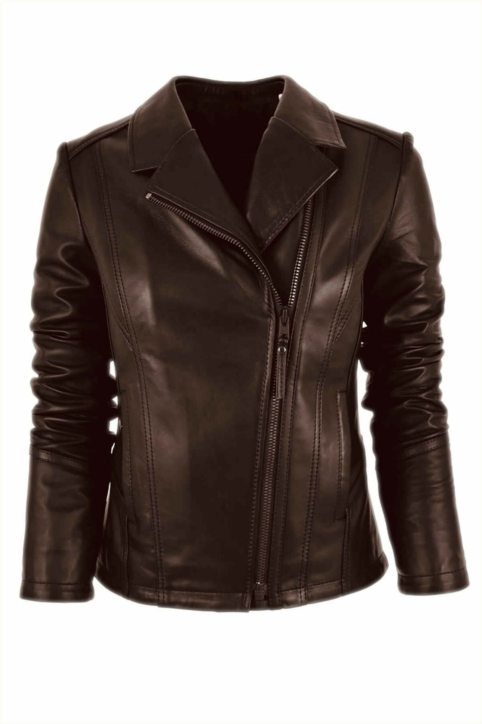 ALIN Opal Women's Genuine Leather Biker Jacket Brown