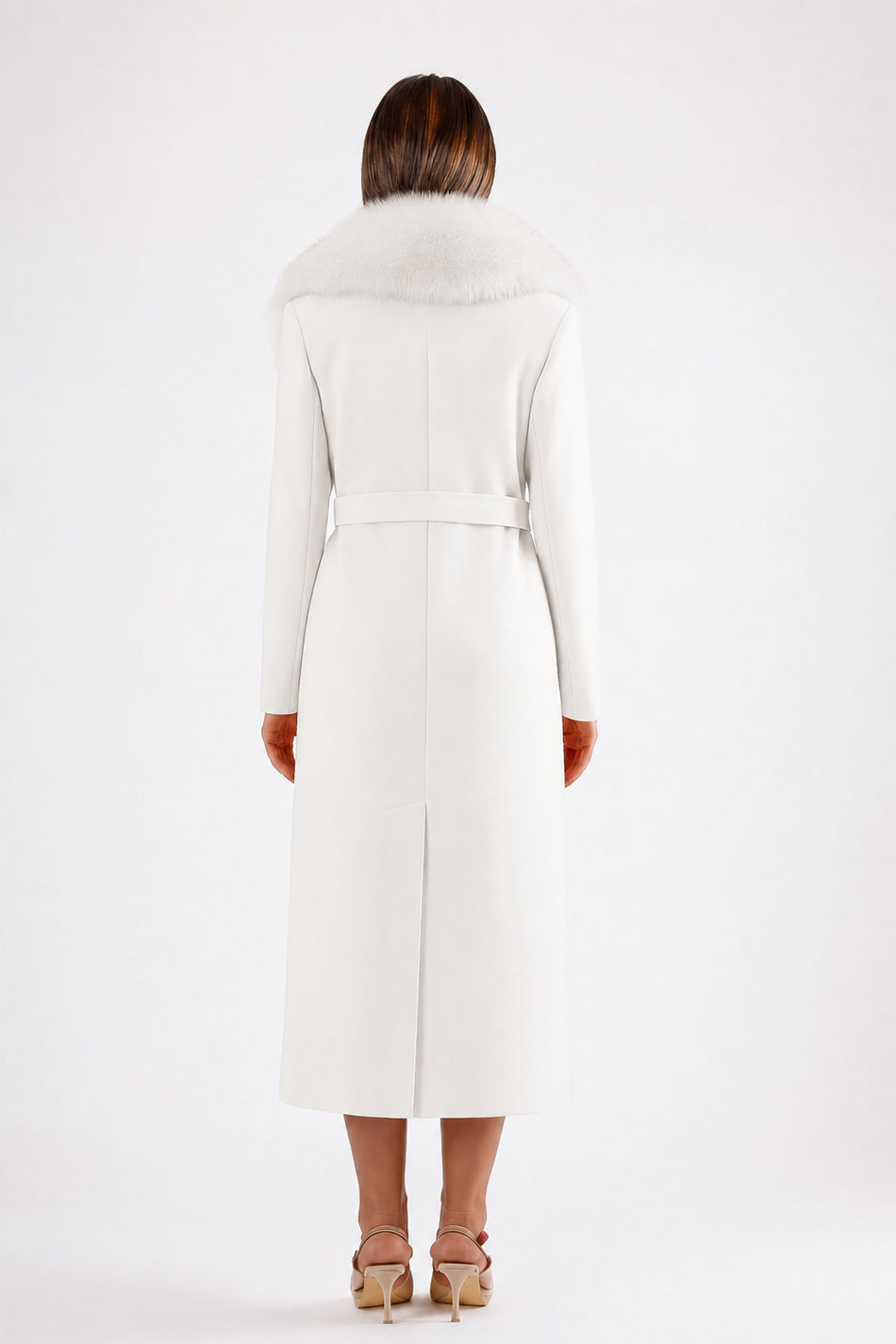 Leather Club Genuine Cashmere Coat with White Fur Accessories