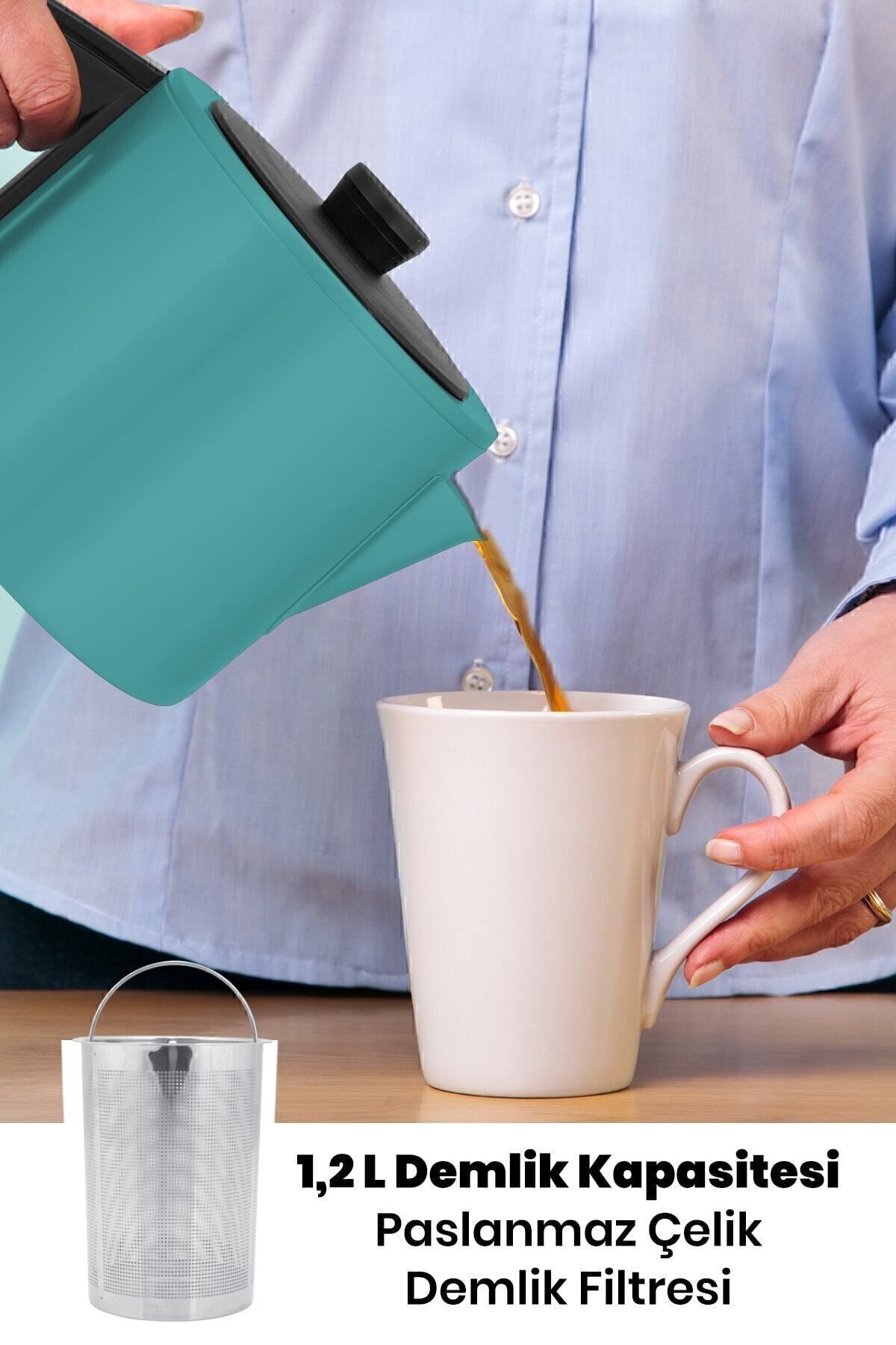 GoldMaster Teachef Green Stainless Steel Drip-Free Design Steel Tea Maker and Kettle - MALLTURK