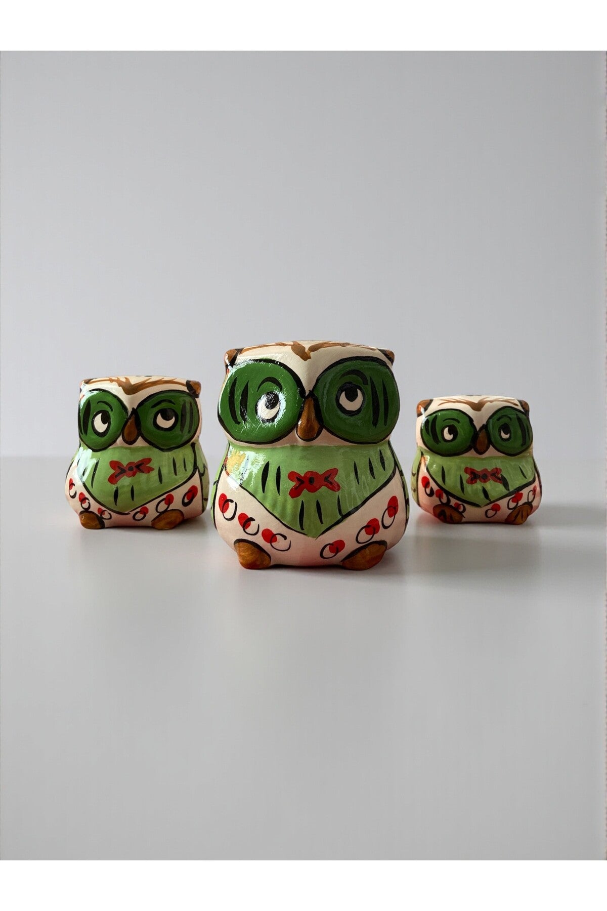 YOOS Handmade Brush Craftsmanship Ceramic 3-Piece Owl Set - MALLTURK