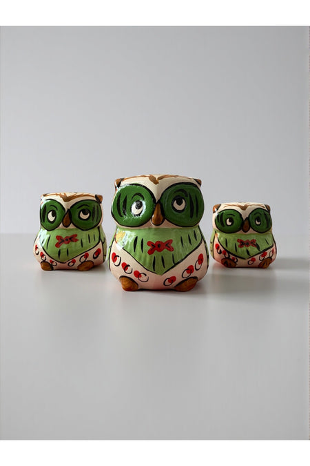 YOOS Handmade Brush Craftsmanship Ceramic 3-Piece Owl Set - MALLTURK