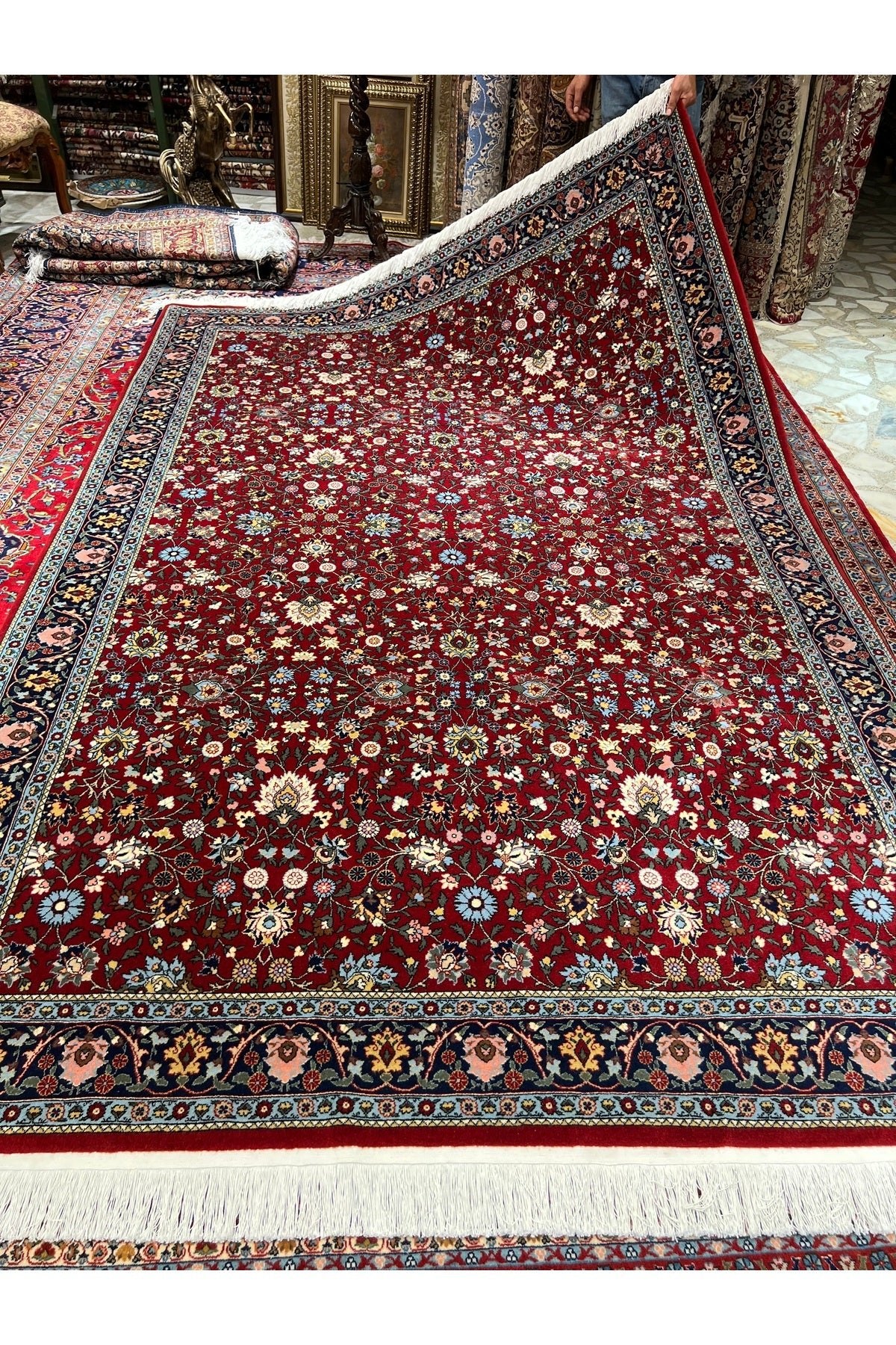 RD RAMAZAN DAG Hand Rug Art Hand-Woven Hereke Rug Signed Wildflower Design Size 305x201 - MALLTURK