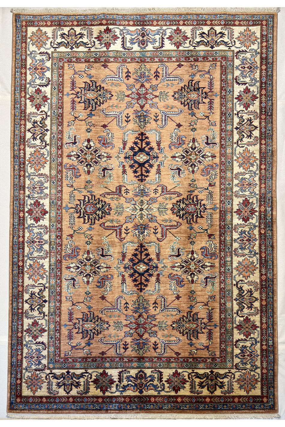 Afghan Rug Hand-Woven 100% Wool Natural Dye Handicraft ile Harika Kazak Design