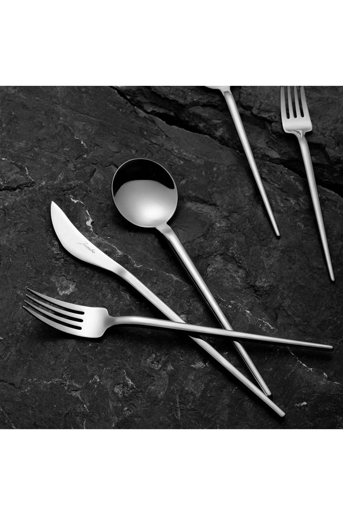 Jumbo 4400 fallen 84 Piece 12 Place Setting Steel Flatware Set - MALLTURK