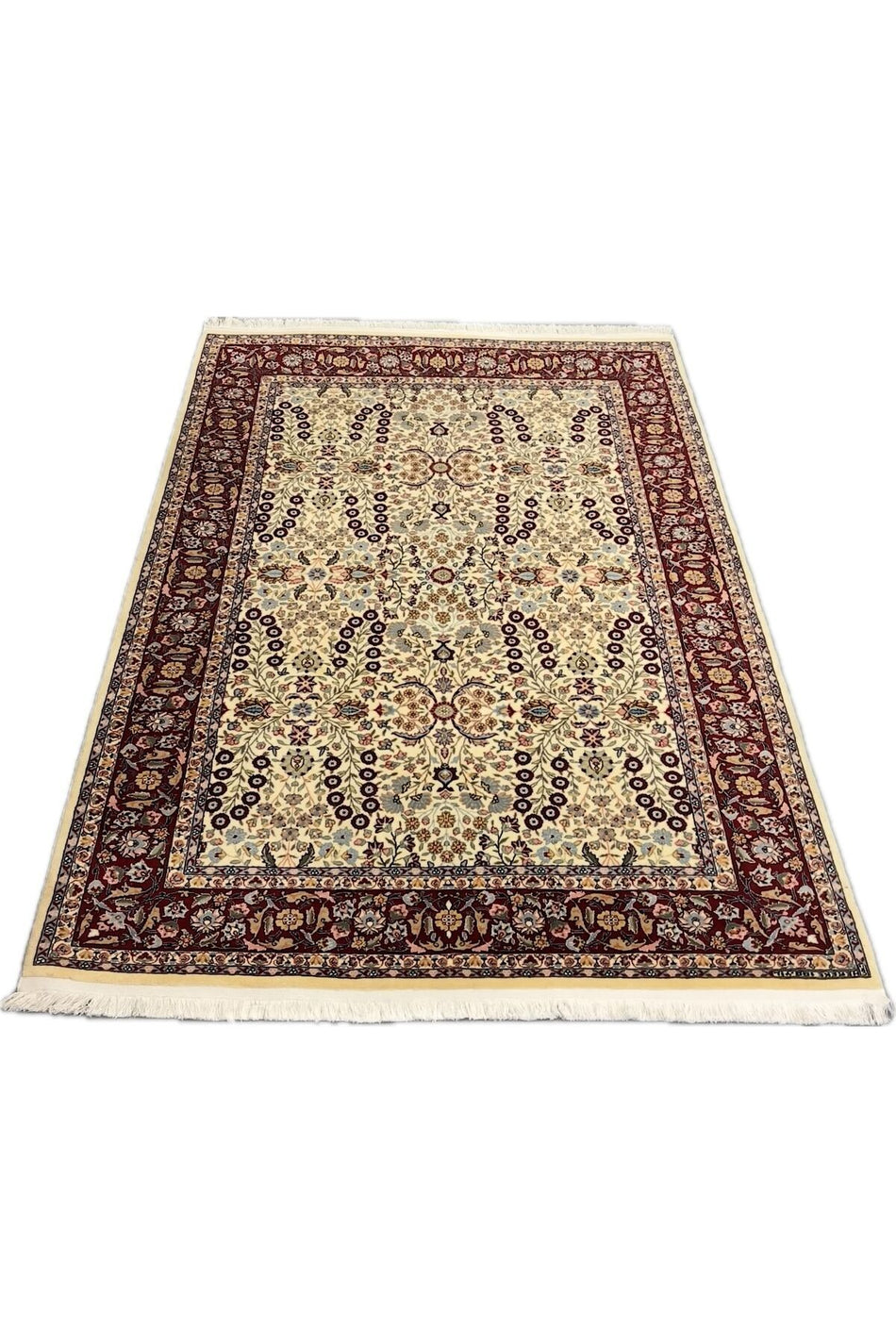 FT Carpetry White Seven Mountains Flower Sumerbank Hereke Handwoven Carpet - MALLTURK