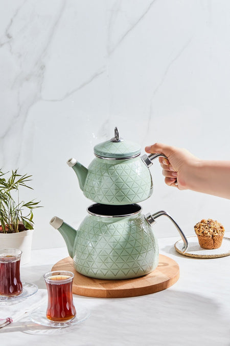 Karaca Crystal Green Enamel Midi Teapot Set - MALLTURK