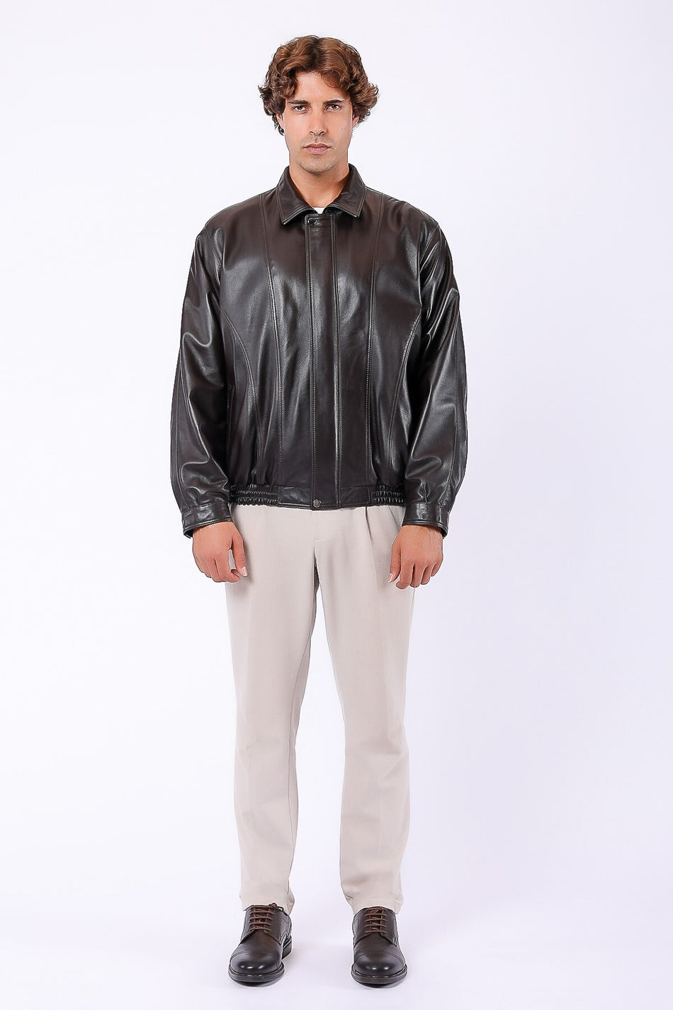 Sobretudo de cabedal genuíno oversize cor de café Leather Club