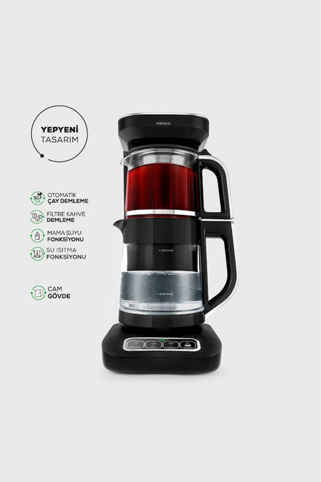 Karaca Robotea Pro 4 in 1 Talking Glass Tea Maker Black Chrome - MALLTURK