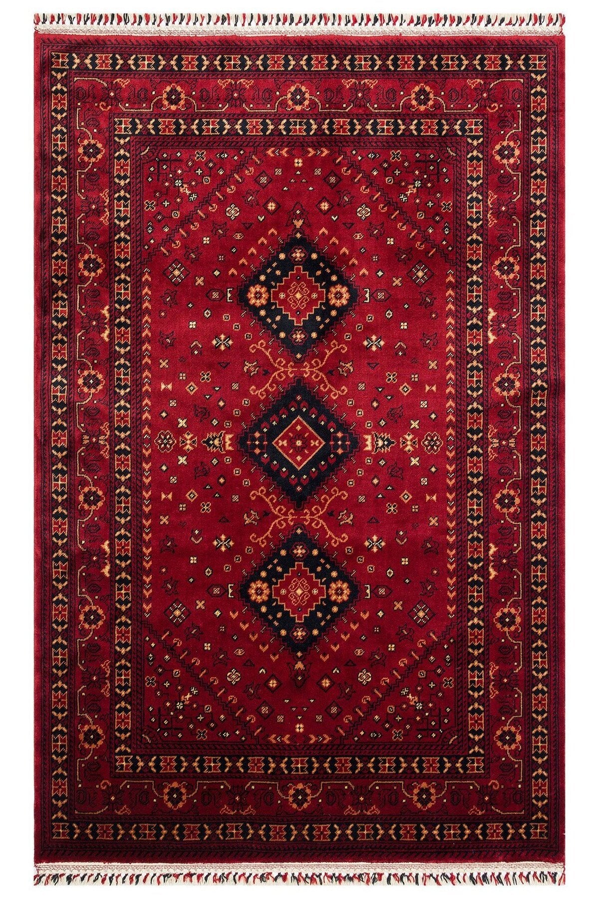 Eko Hali NOSTALGIA 961 Red Afghan / Yagcibedir Patterned Handcrafted Bamboo Usak Carpet Produced on Special Looms - MALLTURK