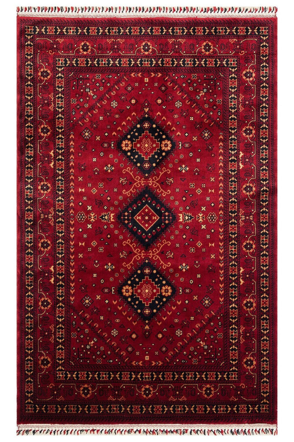 Eko Hali NOSTALGIA 961 Red Afghan / Yagcibedir Patterned Handcrafted Bamboo Usak Carpet Produced on Special Looms - MALLTURK