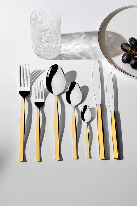 Nehir zarif altin Plain 12 Place Setting 84 Piece Boxed Flatware Set - MALLTURK
