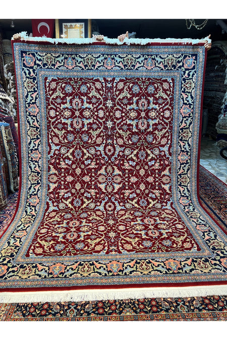 RD RAMAZAN DAG Hand Rug Art Hand-Woven Hereke Rug Signed Polonez Design Red Accent Size 272x195 - MALLTURK