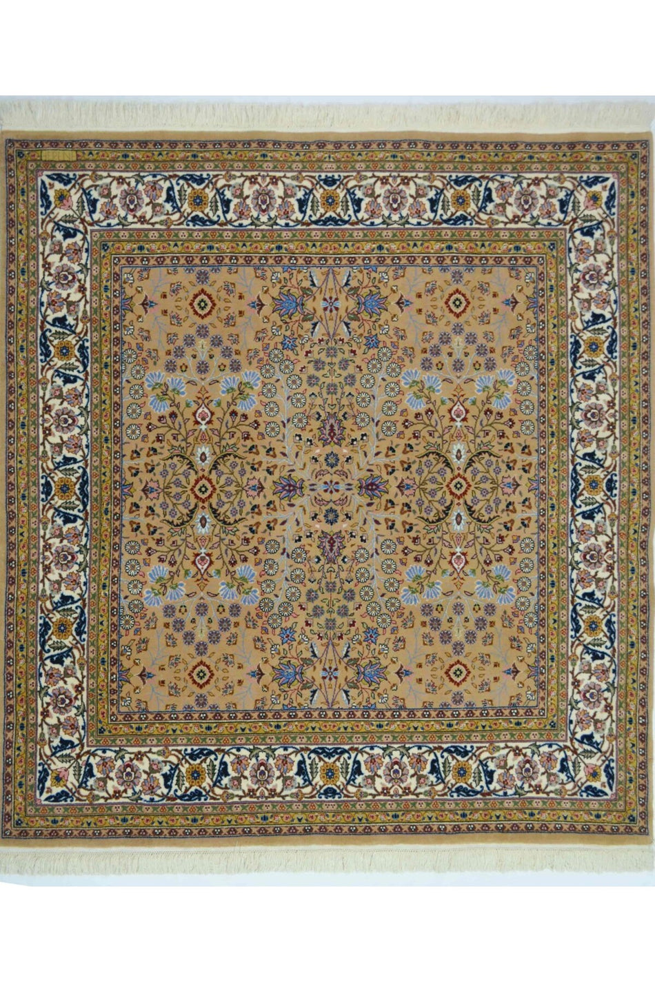 Handmade Seven Mountains Flower Patterned Handwoven Camel Colored Square Hereke Rug 176x176 cm (3.09 m²) - MALLTURK