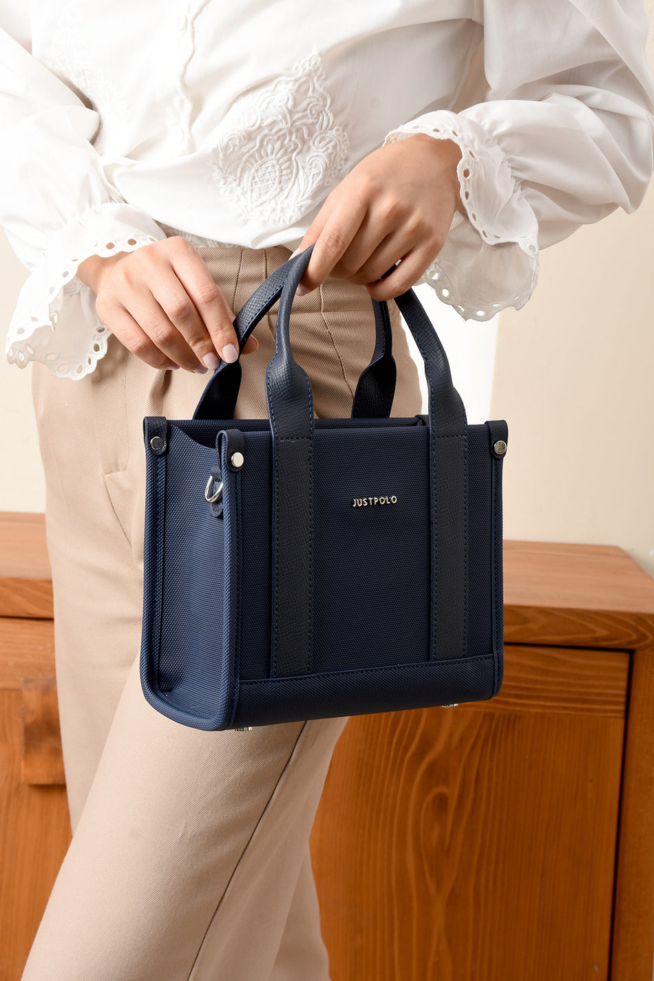 Just Polo Epi Women's Hand and Shoulder Bag, Navy Blue, Polo Fabric - MALLTURK