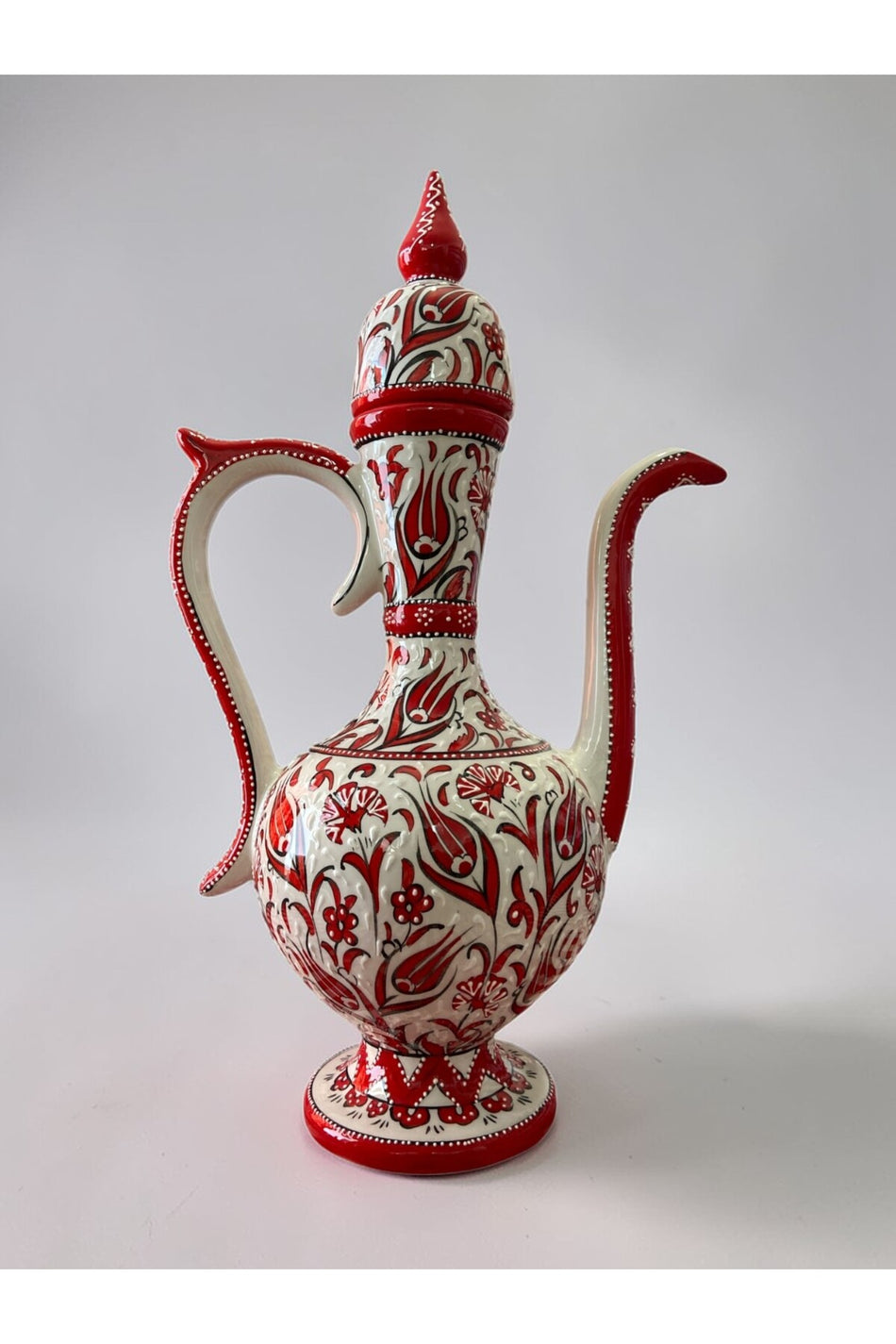 YOOS Handmade Special Sable Craftsmanship 55cm Large Size Red and White Antique Ceramic Jug Vase - MALLTURK