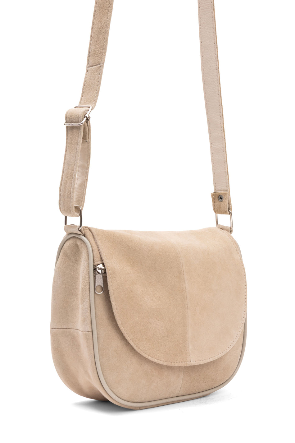 Fubileather Genuine Leather Beige Suede Midi Casual Women's Shoulder Bag