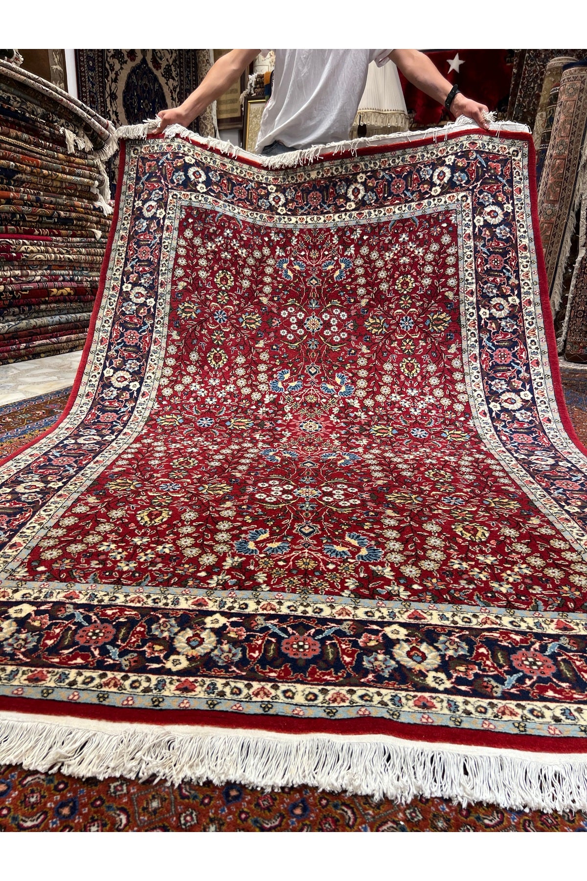 RD RAMAZAN DAG Hand Rug Art Hand-Woven Sumerbank Hereke Rug Signed Seven Mountains Flower Premium Quality Size 223x150 - MALLTURK